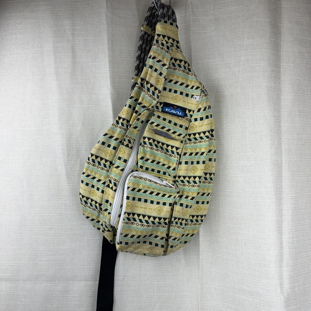 KAVU Yellow 19" Rope Sling Backpack Geometric Crossbody Women Travel Bag